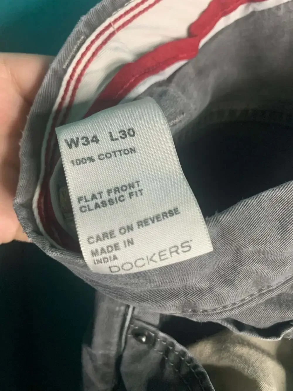 Dockers Flat Front Classic Fit Gray Cotton Pants W34 L30